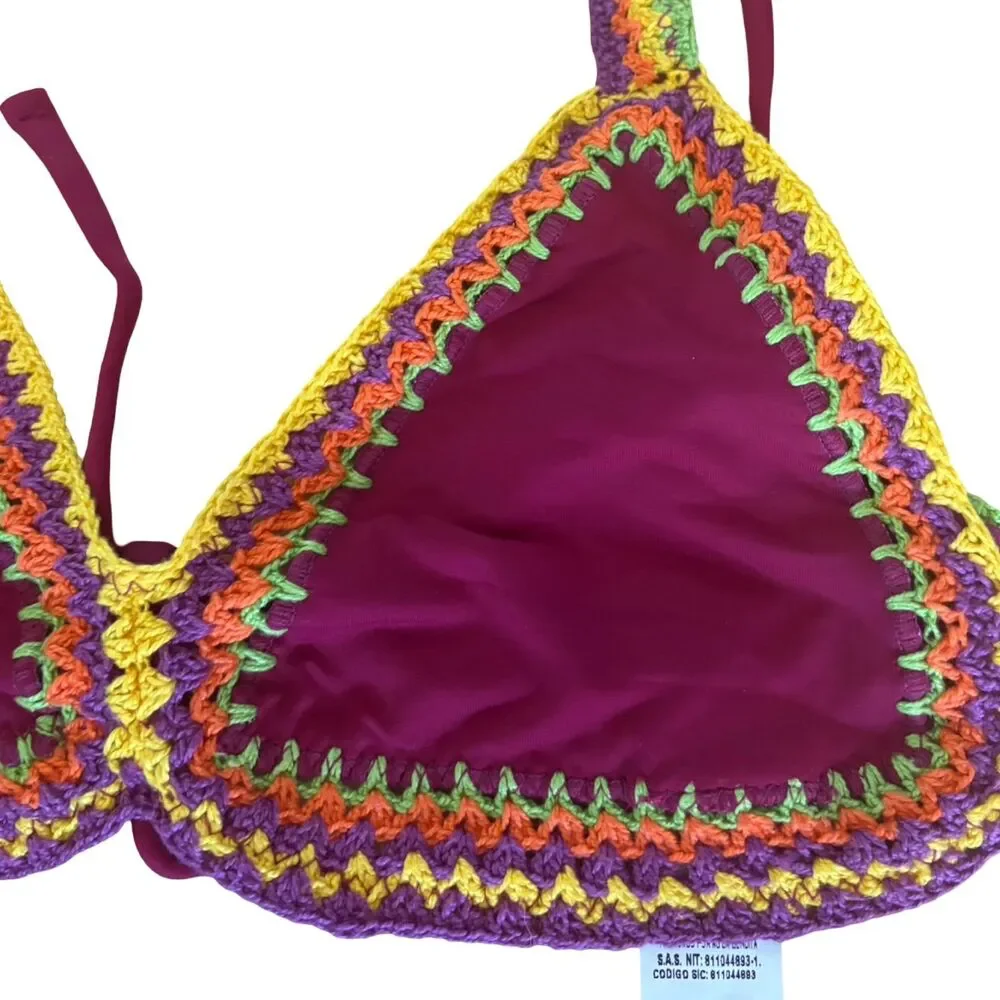 Agua Bendita B. Punto Crochet Bikini Set NWT Multicolor 2 Piece Swimsuit Sz L